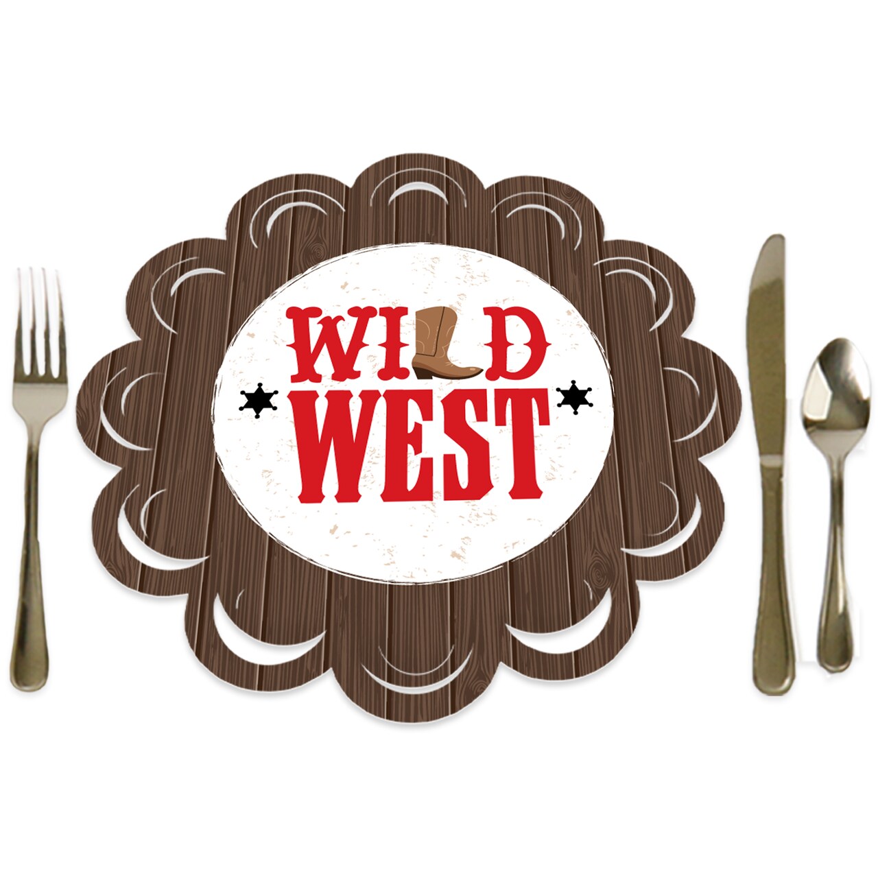 Big Dot of Happiness Western Hoedown - Wild West Cowboy Party Round Table Decorations - Paper Chargers - Place Setting For 12